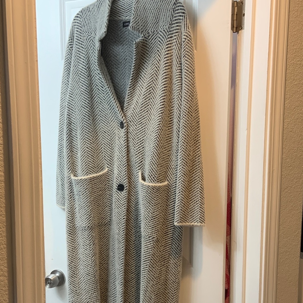 Love Token Gray Herringbone Trench Coat - very soft 46 inches in length